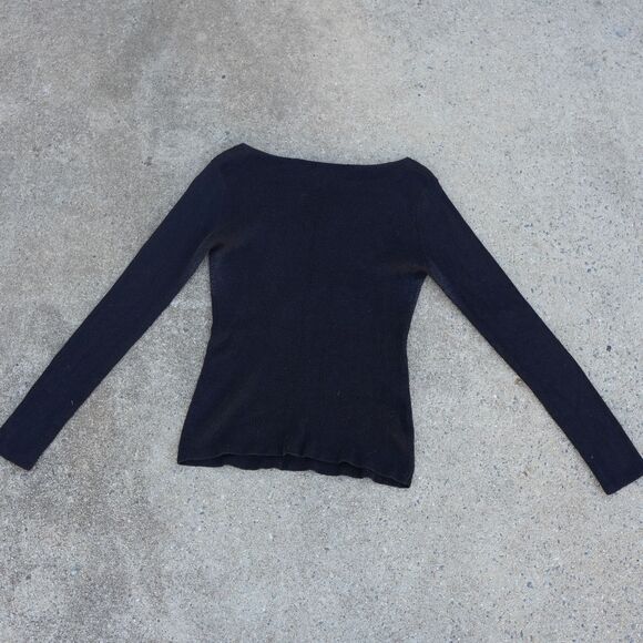 Vintage Cache Black Sequin Flower Sweater Women’s Large Ramie Cotton 90s Y2K - Picture 7 of 10